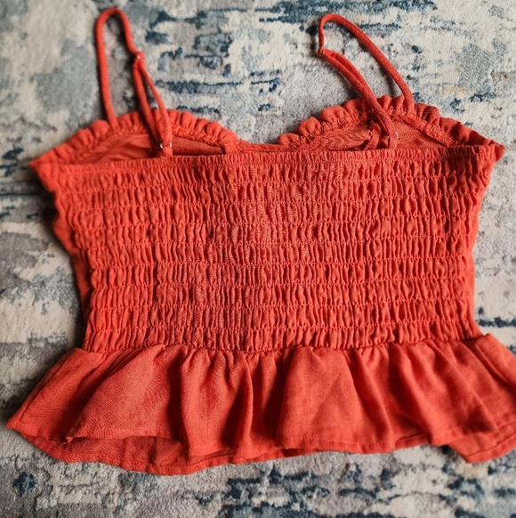 Orange Ruffle Smocked Crop Tank Top Size M - Picture 2 of 4